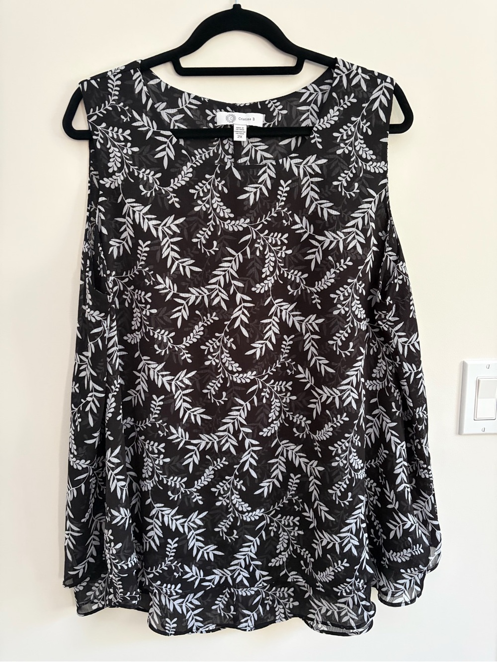 Cristina B Black Floral Sheer Sleeveless Blouse